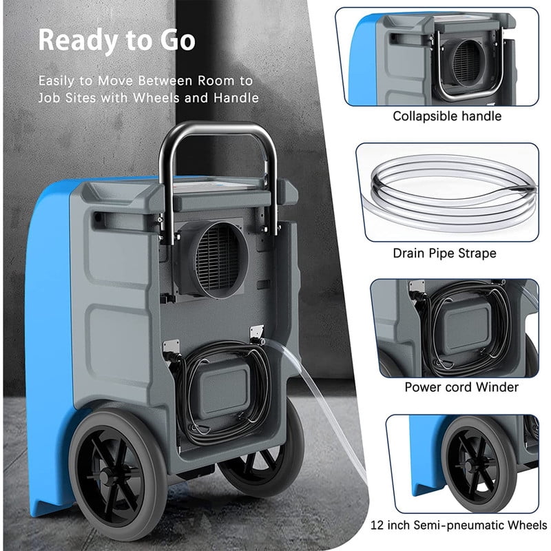 190 pt. 6000 sq.ft. Bucketless Commercial Dehumidifier in. Blue with Drain Hose