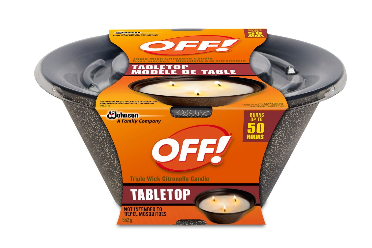 Chandelle de table à la citronelle Off! à trois mèches