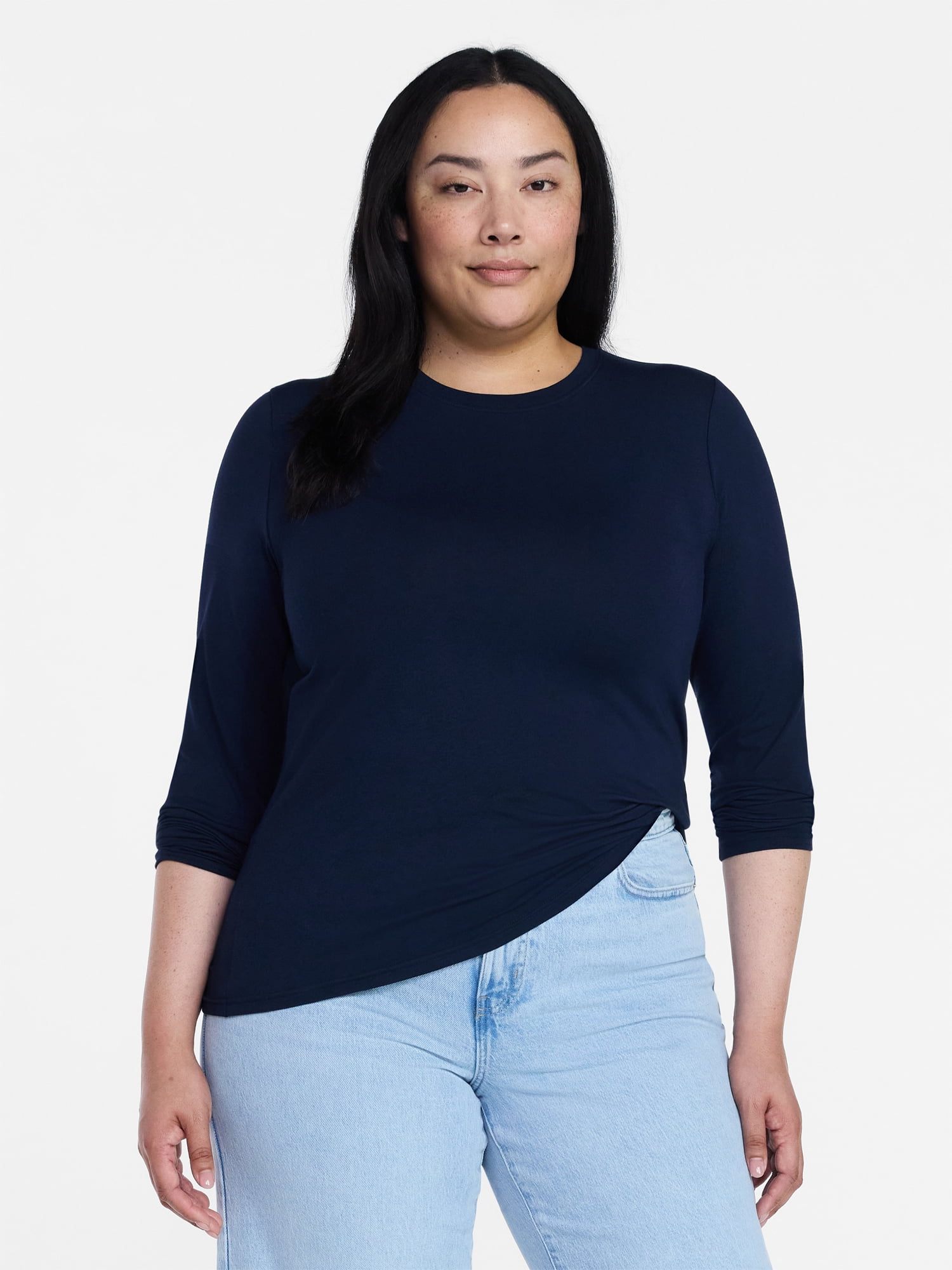 Time and Tru Women's Slim Crewneck Tee with Long Sleeves, Sizes XS-XXXL