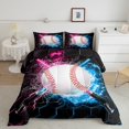 thumbnail image 2 of Feelyou 3D Baseball Print Bedding Comforter Set for Kids, Neon Glowing Honeycomb Twin Comforter Sets, Pink Blue Lightning Reversible Bedding Set, Ultra Soft Bedroom Decor, 2-Piece, 2 of 8