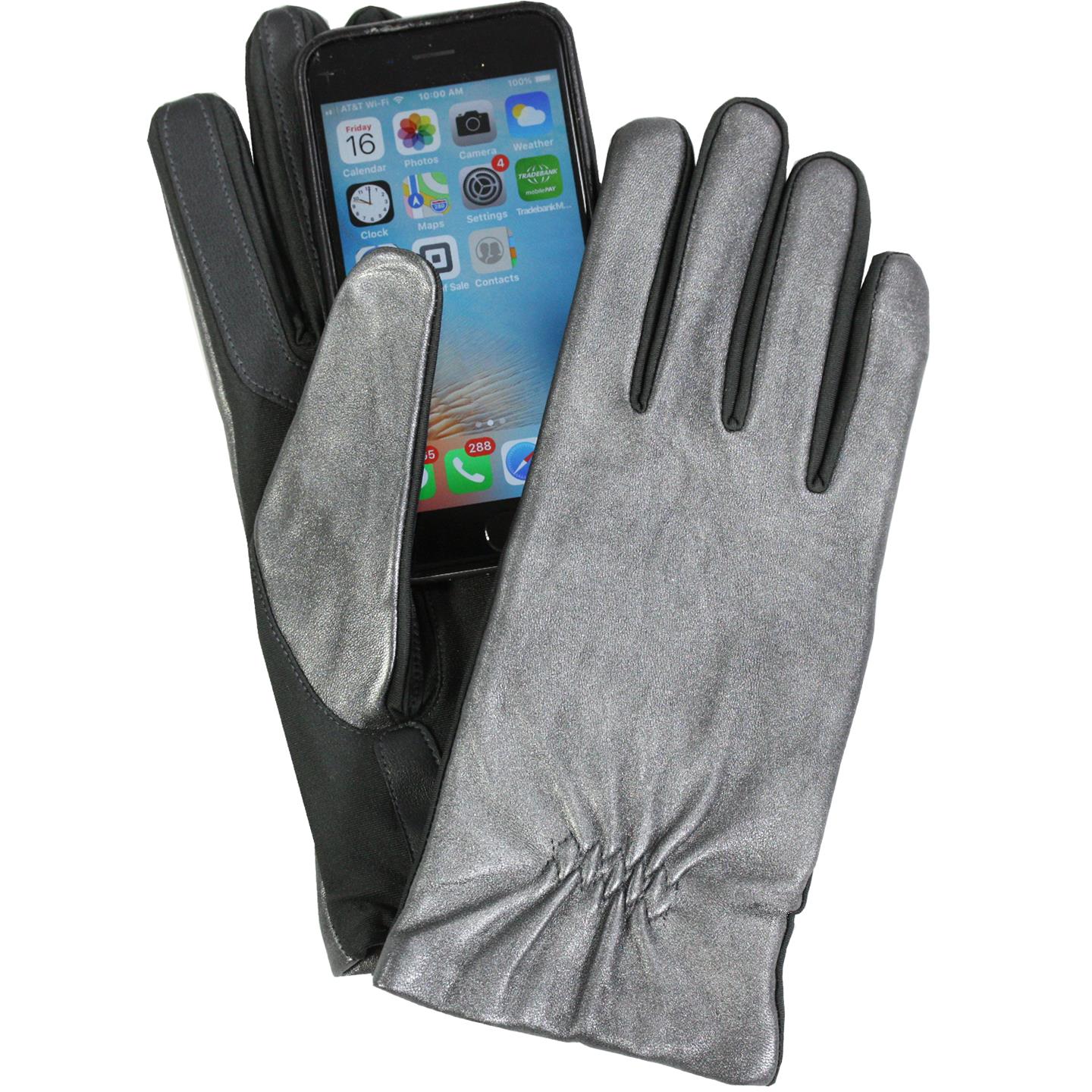 Isotoner Isotoner Womens Leather & Spandex Smartouch Touchscreen Glove Silver L/XL Walmart