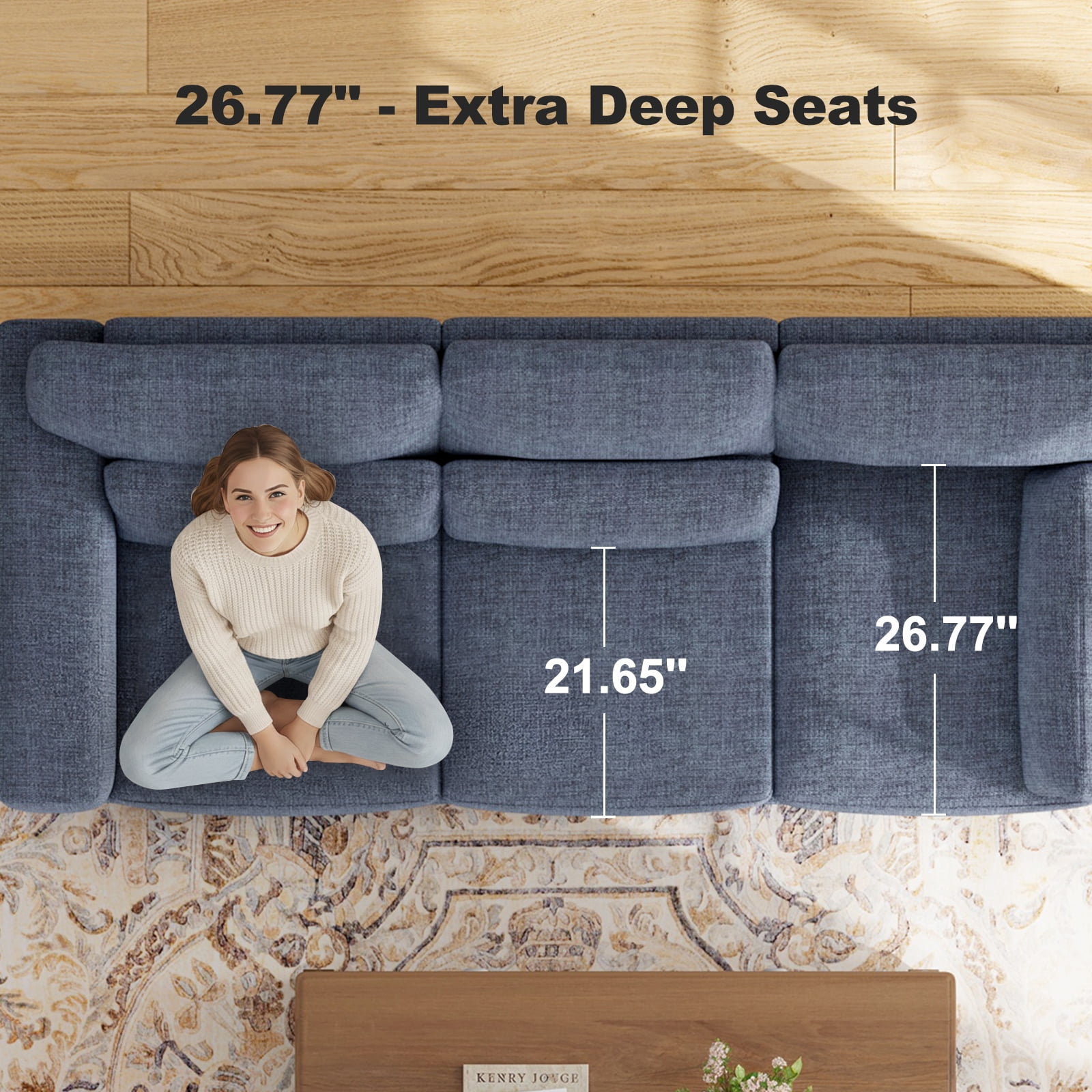 CHITOOMA 40" Oversized Accent Chair, Upholstered Armchair with Pillow and Removable Linen Cover, Deep Seat Sofa Chair with Wide Armrests for Living Room, Bedroom, or Office, Blue