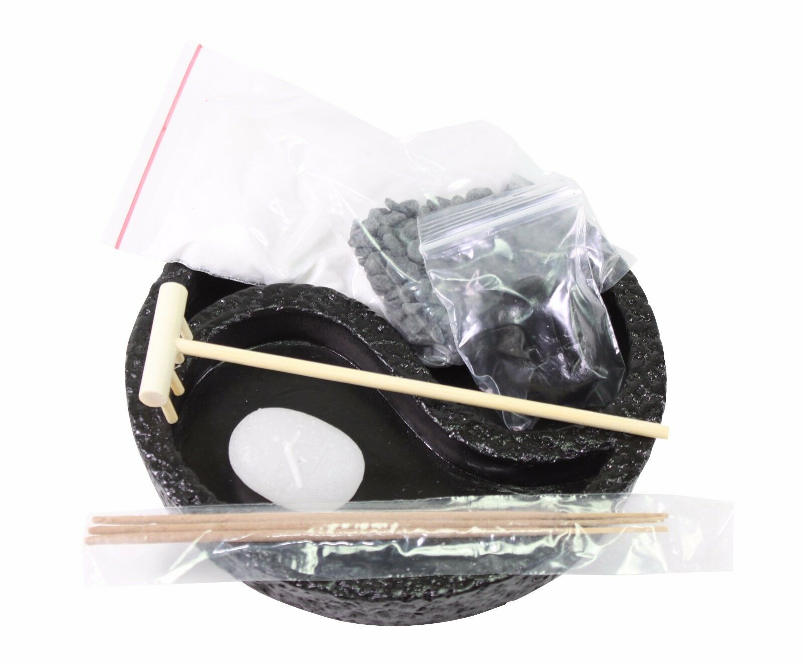 Tabletop Taiji Yin Yang Zen Garden Sand Rock Candle Incense Burner Home Decor G16224