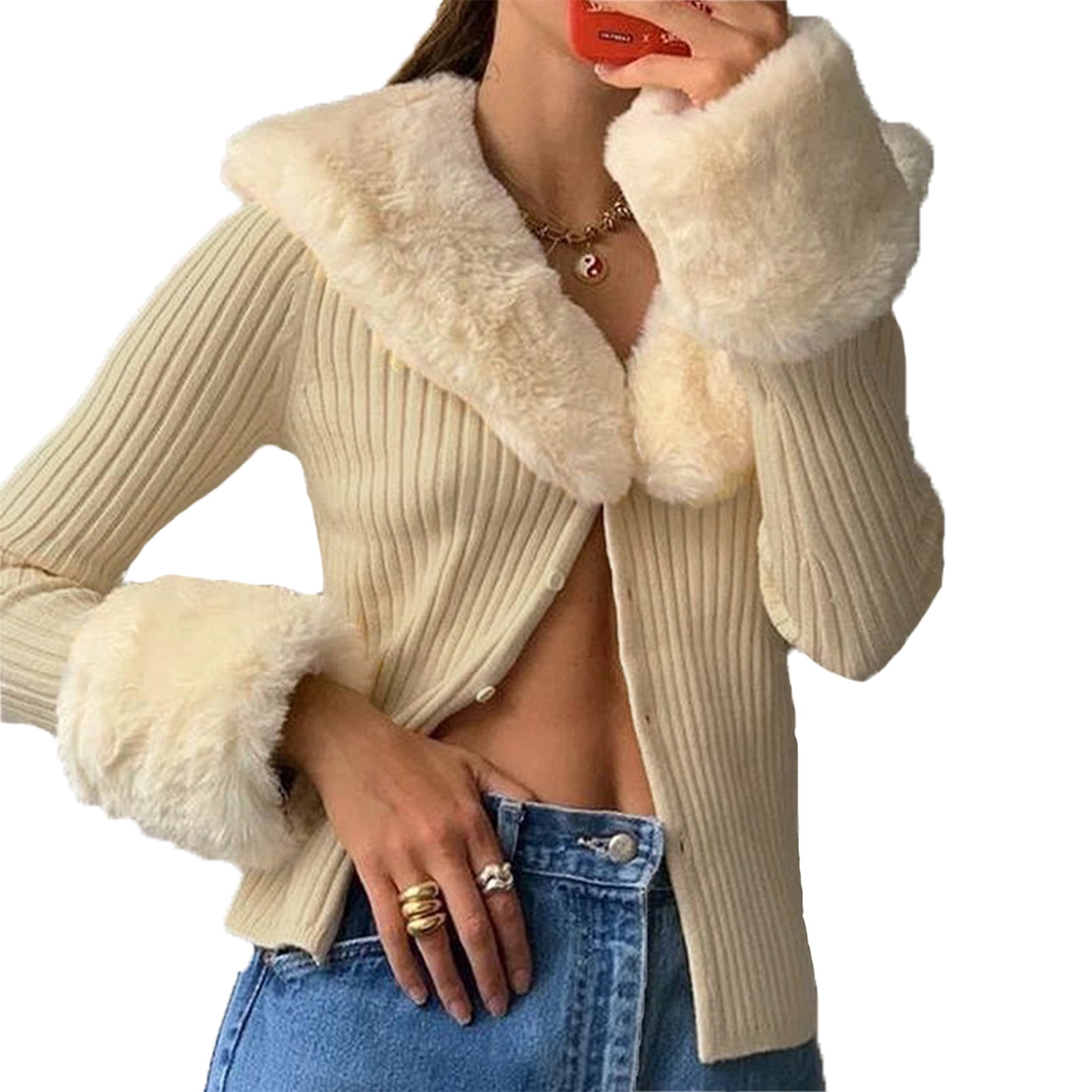 V-Neck Cropped Knit Cardigan Sweater 