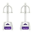 thumbnail image 4 of 14K Solid Gold Screw Back Stud Earrings for Women | 1 cttw Princess Cut Natural Amethyst | White Gold, 4 of 5