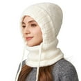 thumbnail image 7 of Women's 3-in-1 Ribbed Knit Hat with Integrated Scarf, Winter Face Mask Beanie, Thermal Ear Flap Trapper Cap, Cold Weather Balaclava Style, Unisex Outdoor Winter Gear - White, 7 of 7