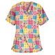 thumbnail image 1 of Puntoco Blusa de manga corta con cuello en V para mujer Uniforme de trabajo Blusa con estampado de dibujos animados Puntoco Puntoco-2687, 1 of 3
