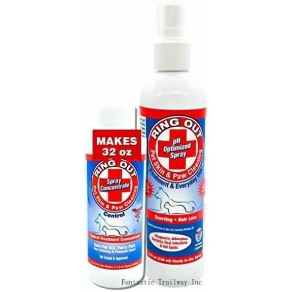 Ring Out For Pets: Control & Help Ringworm | Clean Pets Skin & Paws | Recovery & Itch Relief Calming Spray For Dog, Cat, Guinea Pig, Small Or Large Animals/Pet. (Empty Applicator Bottle Included)