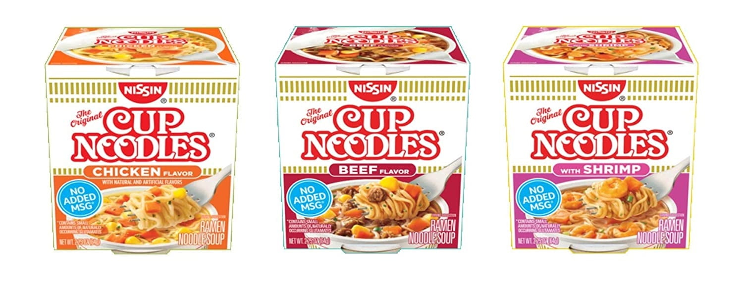 Nissin Cup O Noodles Variety 12 Pack, 2.25-Ounce, Beef, Chicken and Shrimp