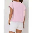 thumbnail image 6 of Womens Short Sleeve T-Shirts Round Neck Rolled Dolman Sleeve Tops Solid Casual Cropped Tees, 6 of 7