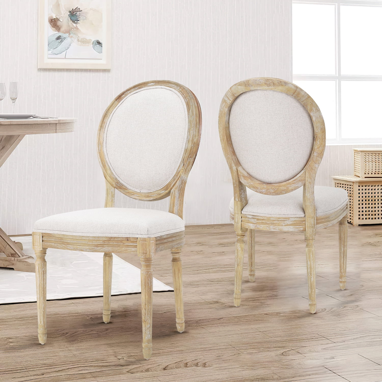 Kadyn French Country Fabric Dining Chairs, Upholstered Fabric Dining Chair with Back, Mid-Century Modern Dining Chairs for Bedroom, Beige Kadyn French Country Fabric Dining Chairs, Upholstered Fabric Dining Chair with Back, Mid-Century Modern Dining Chairs for Bedroom, Beige