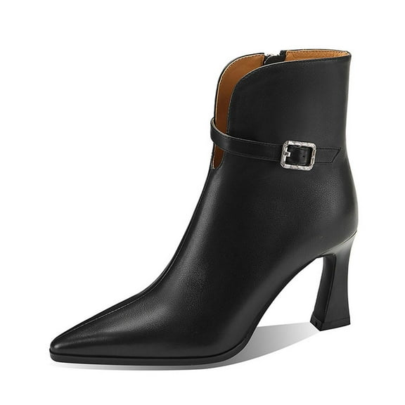 Ankle Boots Winter Shoes Women Stylish Pointed Toe Leather Ankle Boots with Zipper Detail and Stiletto High Heel for A Retro and Comfortable Fit