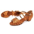 thumbnail image 4 of Girls' Latin Dance Shoes Satin Ballroom Salsa Practice Dancing Shoes for Kids(12,Tan), 4 of 7