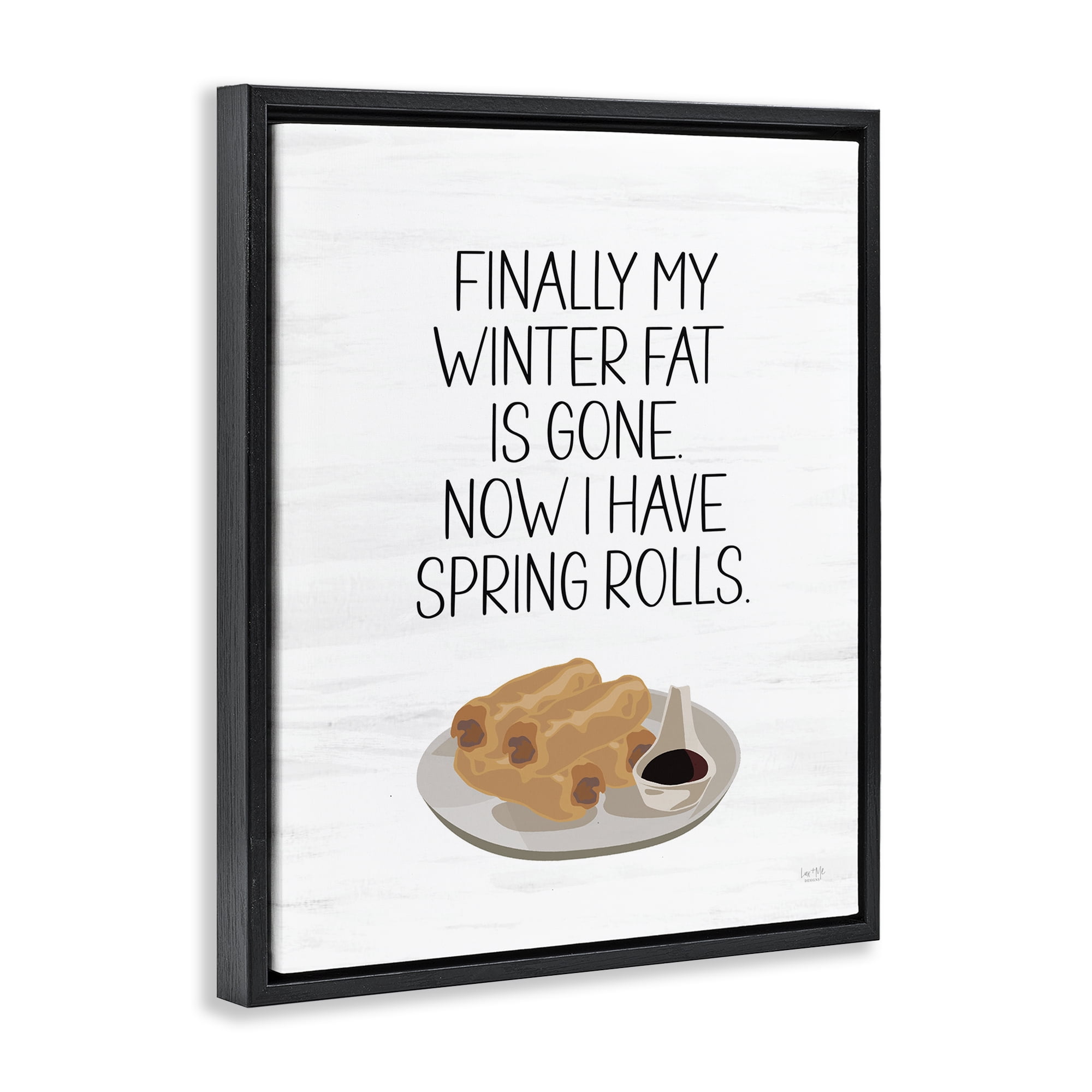 Stupell Industries Funny Spring Rolls Phrase Food & Beverage Painting Black Floater Framed Art Print Wall Art, 17 x 21