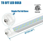 CNSUNWAY Single Pin Fa8 T8 LED Tube 8ft Dual Row Light Bulbs, 72W 6000K Cool, Ballast Bypass, Clear Cover, ETL Listed, 4-Pack