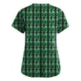 thumbnail image 2 of Print Scrub Tops Women Irish Shamrock Printed V Neck Breathable Workwear Shirt Short Sleeve Professionals Soft Stretch St. Patrick's Day T-Shirts with Pockets cyan Large, 2 of 3