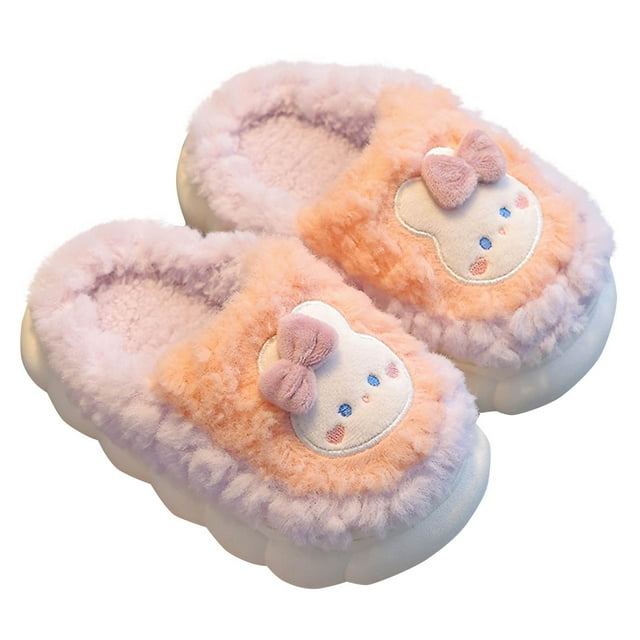 Xfvqtps Girls Fuzzy Slippers Cute Bowknot Rabbit Princess Fluffy Slip on Memory Foam Soft Sole Non Slip Thickened Comfortable Warm Indoor Winter House Slippers Watermelon Red