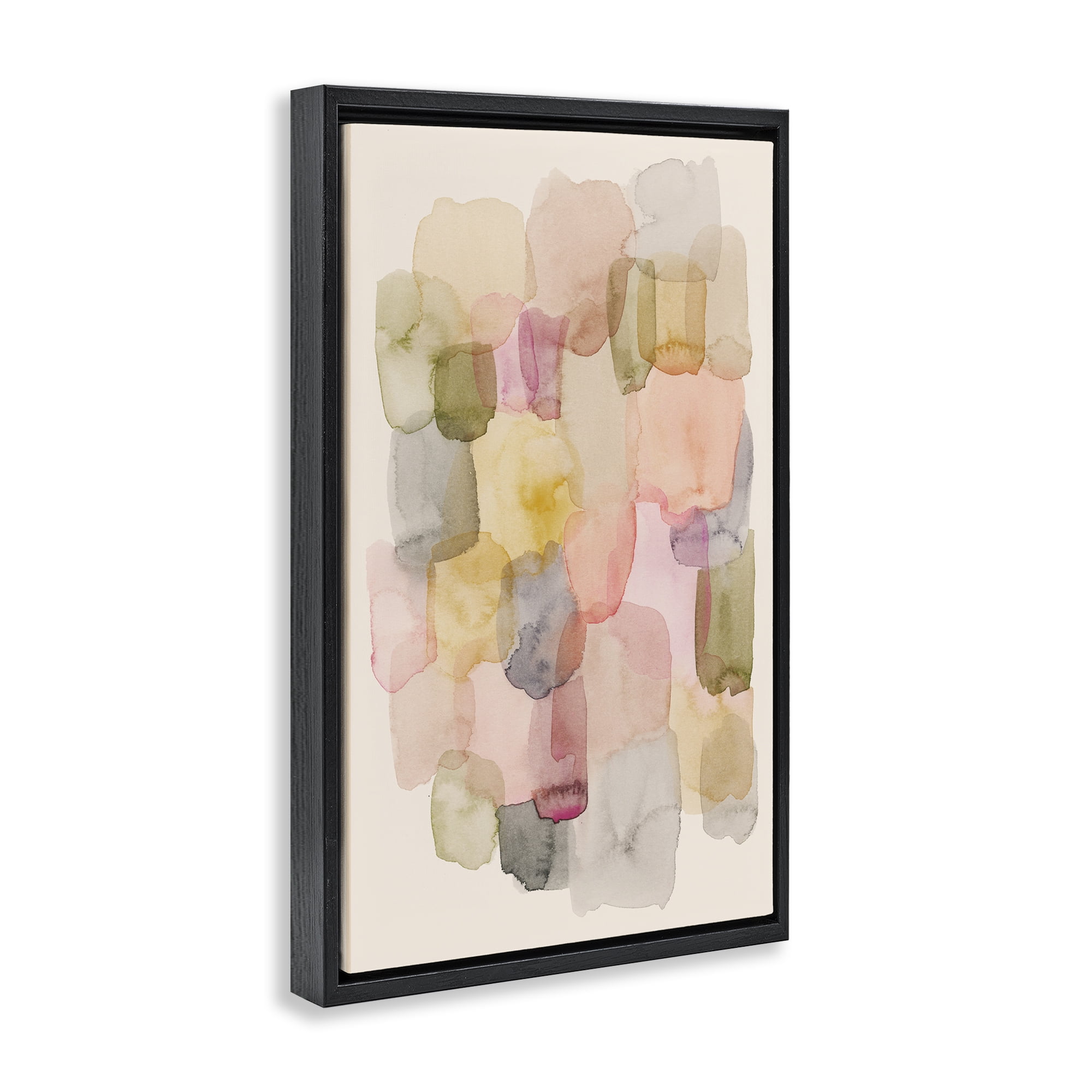 Stupell Industries Muted Paint Blotches Abstract Painting Black Floater Framed Canvas Art Print Wall Art, 21 x 31