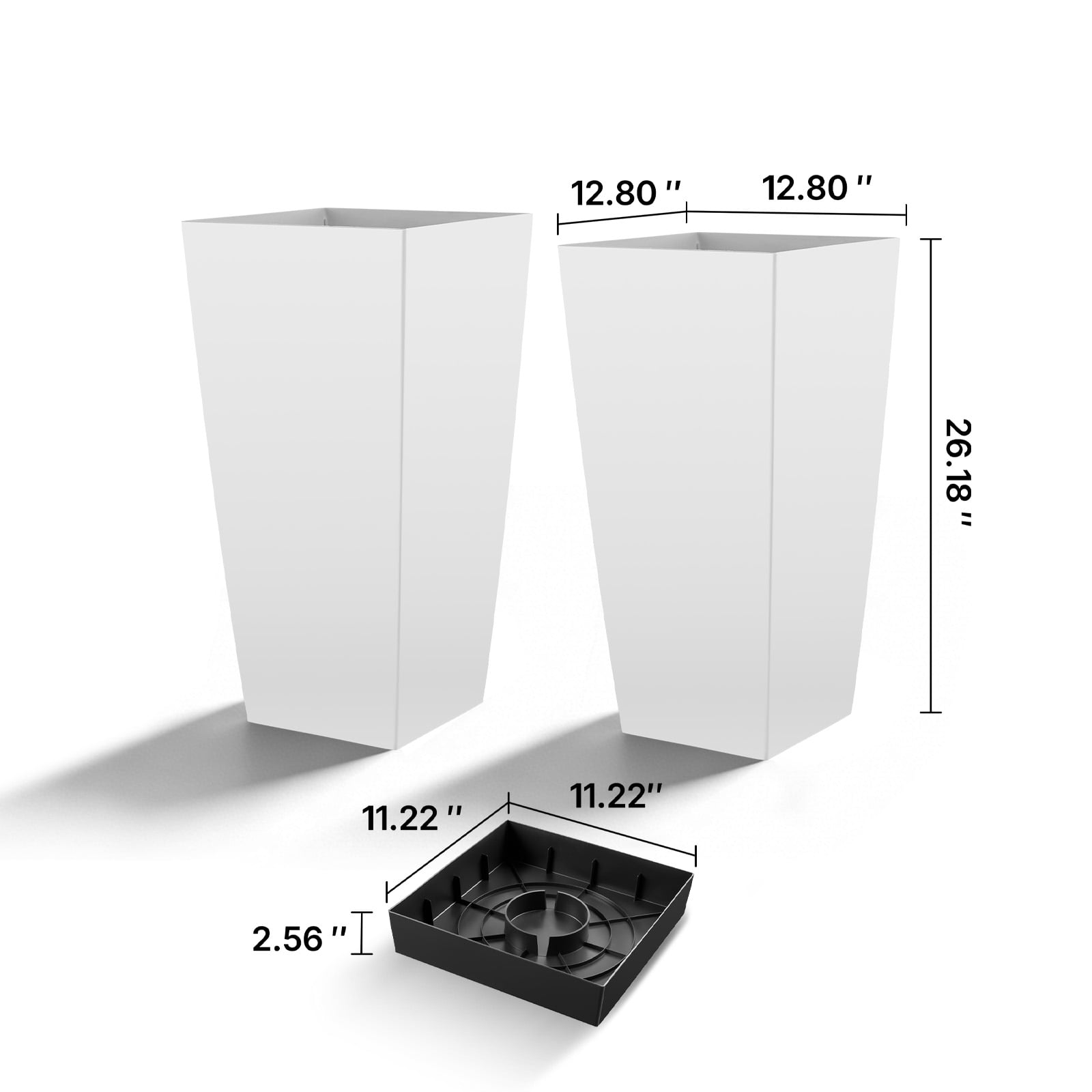 VEVOR Tall Planters Set of 2, 26 Inch Large Outdoor Taper Planters for Outdoor Indoor Plants, Front Porch Plastic Modern Flower Pots with Casters, Inner Pot & Drainage Holes for Patio, Garden, White