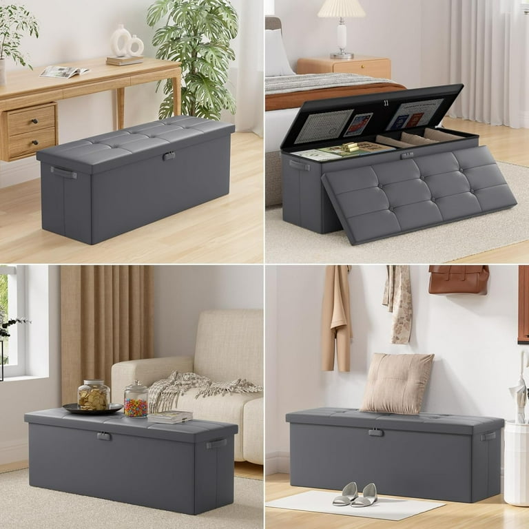 Storage Ottoman, Fireproof Folding Bench with Lock(15”x 43”x15