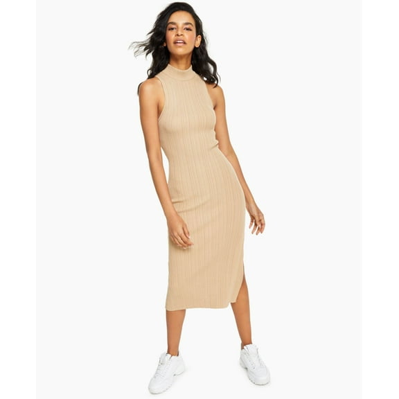 Leyden Womens Striped Mock-Neck Sleeveless Midi Dress