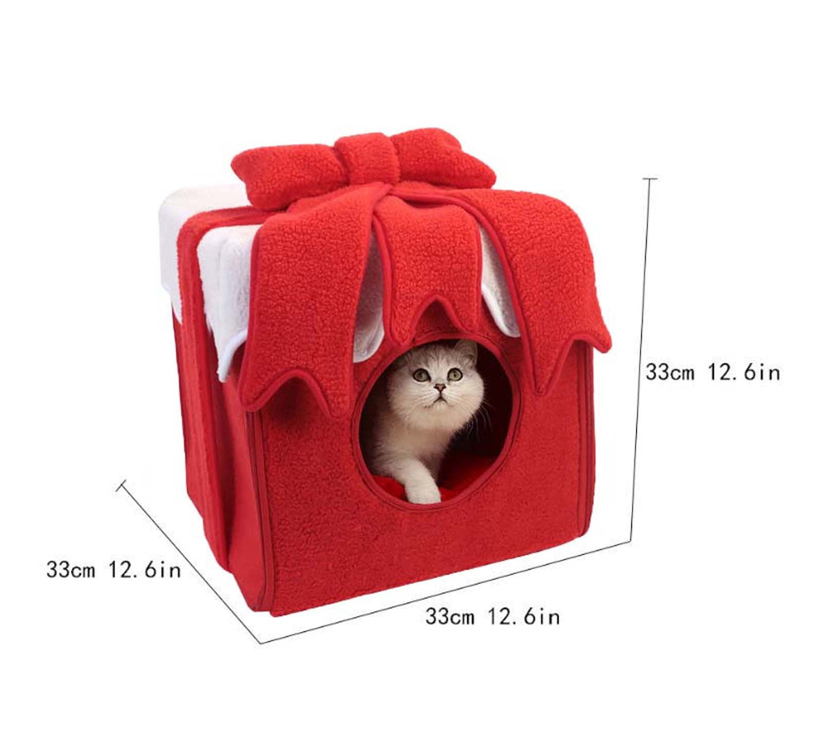 KIHOUT Christmas Cat House, Indoor Cat Bed, ( 12.40 x 12.40 x 12.40 inch) Size Cube for Kitten and Small Cat, Removeable Cat Cave with Non-Slip Bottom, for Cat