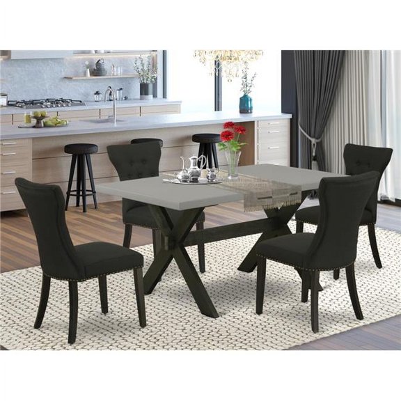 5 Piece X-Style Dining Room Set - Black & Cement