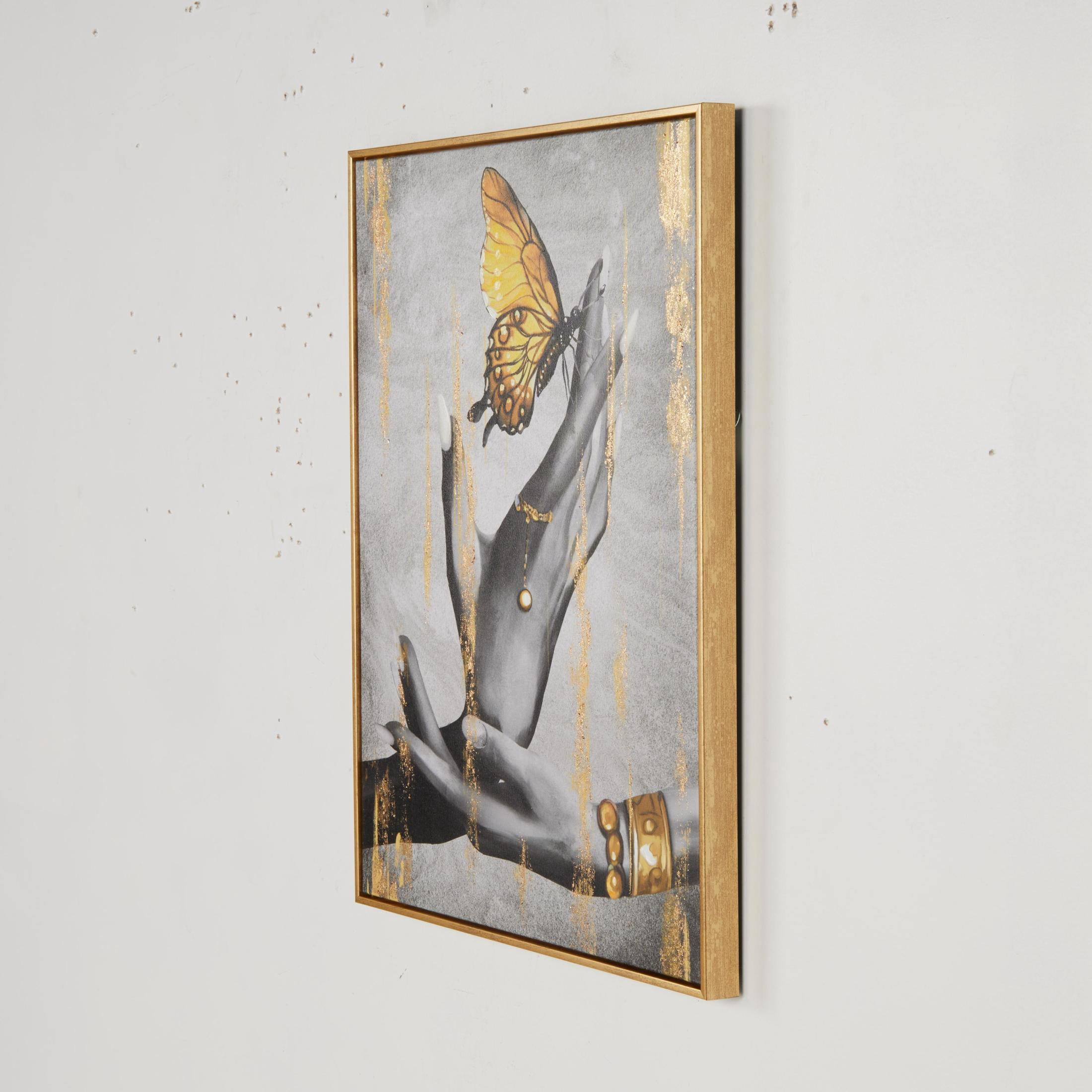 24" x 30" Shaded Butterfly Framed Wall Art with Jeweled Hands and Gold Foil Accents, by DecMode