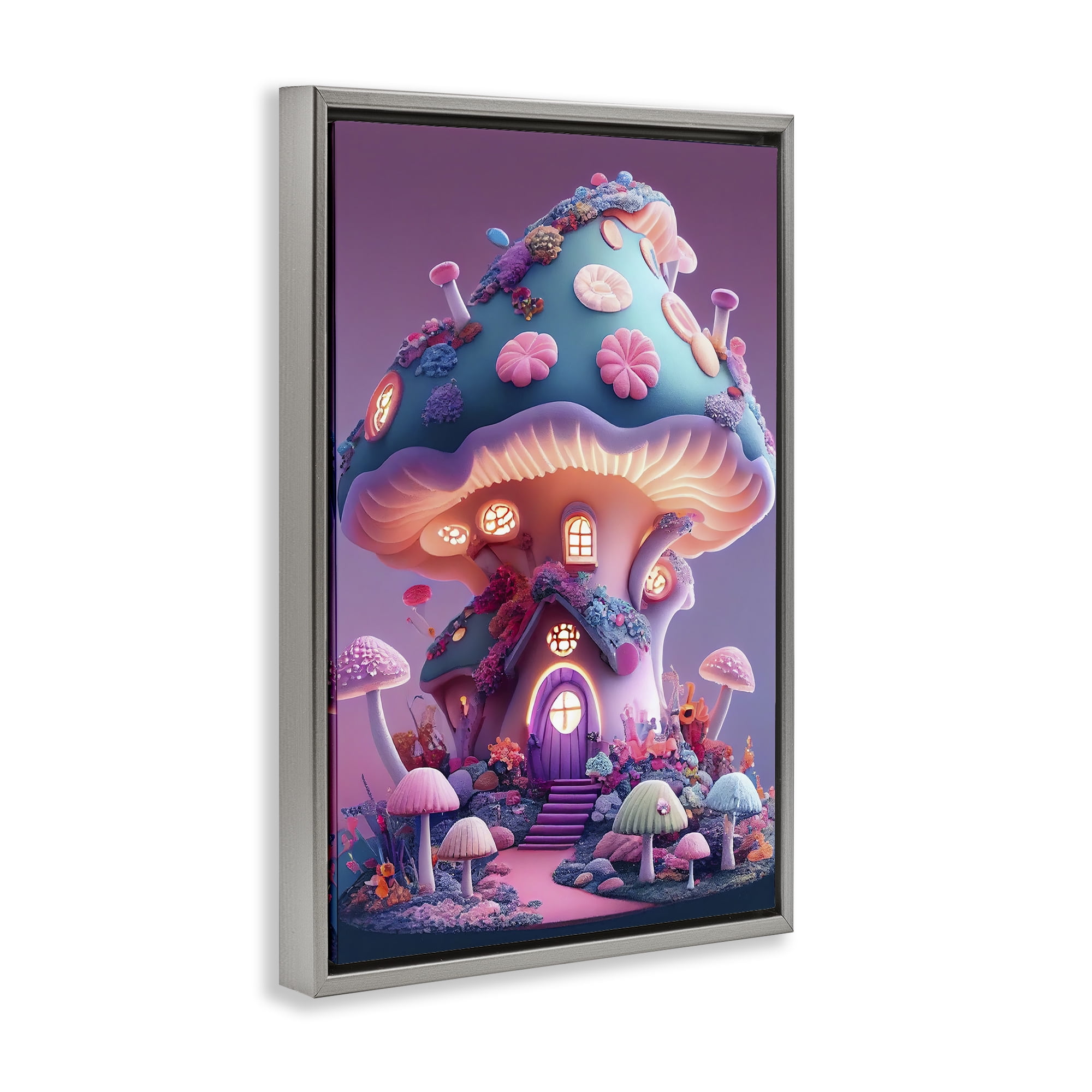 Stupell Industries Mystical Forest Mushroom Town & City Painting Gray Floater Framed Art Print Wall Art, 17 x 25
