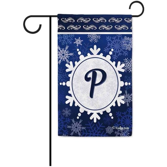 Welcome Winter Snowflake Monogram P Decorative Garden Flag Initial Letter Snow Deocr Banner for Outside 12.5X18 Inch Double Sided