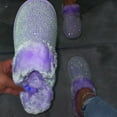 thumbnail image 2 of Anuirheih Slippers for Women, Soft Plush Warm Slip-on Slippers, Rhinestone Wool Drag Warm Indoor Outdoor Slippers(Purple）, 2 of 5