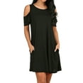 thumbnail image 3 of ZXSXSY Women Cold Shoulder Solid Color Party Dress with Pocket, 3 of 4