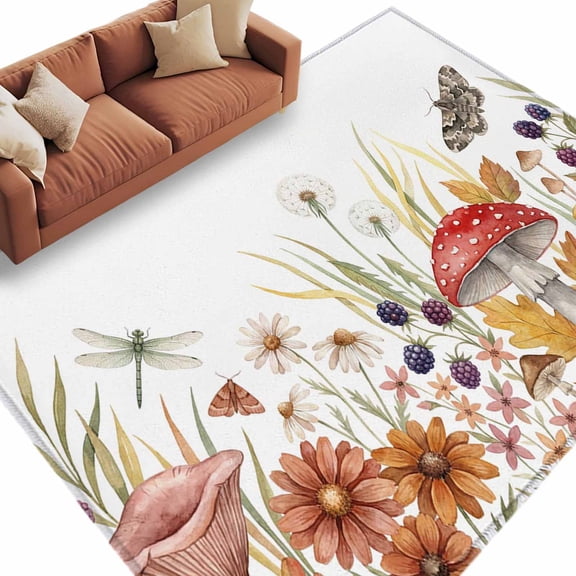 Fall Area Rug 6x9 Washable Rug Non Slip Autumn Mushroom Botanical Flowers Leaves Large Area Rug Soft Stainresistant Indoor Floor Carpet for Living Room Bedroom Home Office Dining Room Nursery