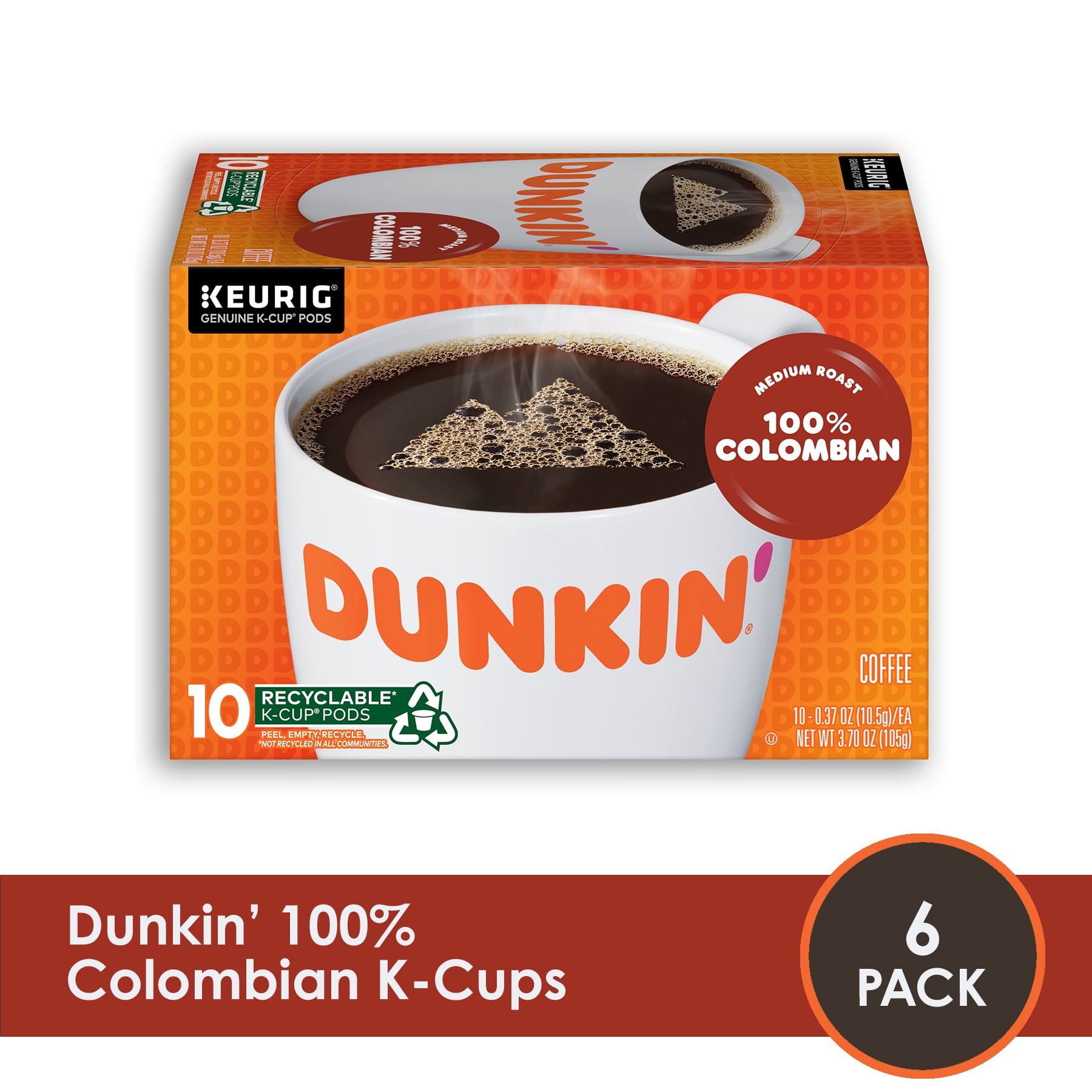 (60 Count) Dunkin' 100% Colombian, Medium Roast, K-Cup Coffee Pods