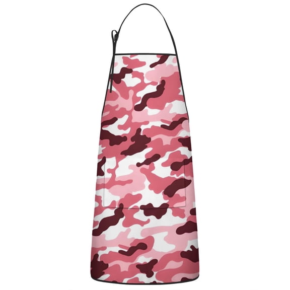 Pink Brown Camo Classic Shapes Pattern Apron-Garden Aprons for Women with Pockets-Cotton Linen Waterproof Kitchen Cooking Gardening Aprons Adjustable for Kitchen,Cooking,BBQ and Salon 33x27 Inch