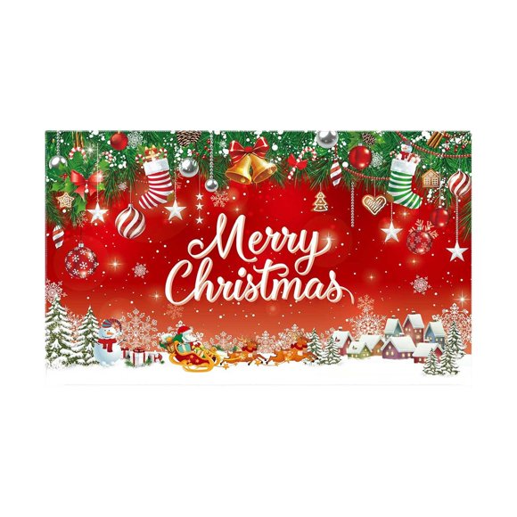 240X210CM Christmas Barn Garage Door Banner Large Christmas Background Christmas Door Decorations Holiday Cover Garage Banner For Outdoor Christmas Garage Door Banner Garden Flag Bunting Flags Fabric