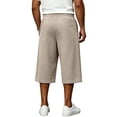 thumbnail image 6 of longantii Men's Capri Pant Baggy Below Knee Summer Casual Wide Leg Loose Drawstring 3/4 Pant with Pockets Khaki M, 6 of 8