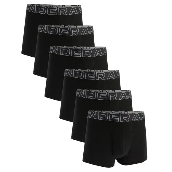 UNDER ARMOUR Men's Boxer Shorts, 6-Pack - Performance Cotton Trunks - Solid 3 in, Stretch, Cotton Blend Black 2XL (XX-Large)