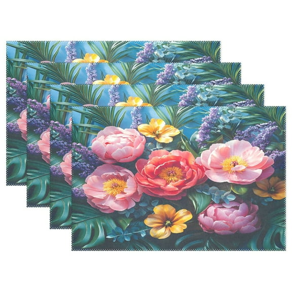 Ryvnso Placemats Set of 4 Beautiful Peony Flower Dining Mats Heat-Resistant Non-Slip Washable Table Mat