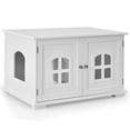 thumbnail image 2 of Costway Arenero para Gatos Casita-Mesita de Noche para Animales con Dobles Puertas y Ventanas Entrada Casita Decorativa Blanco81 x 53 x 49 cm, 2 of 9