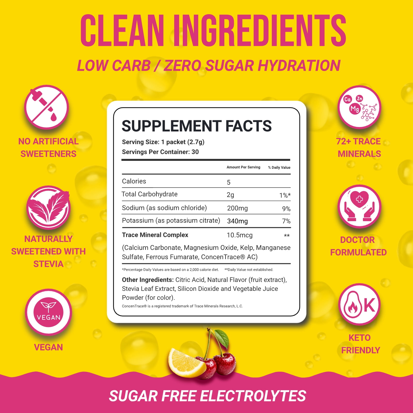 Dr. Price’s Electrolyte Mix – Cherry Lemonade Flavor, 30 Packets | Sugar-Free Hydration Powder with Trace Minerals