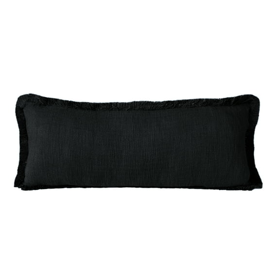 Ox Bay Bennett 14" x 36" Jet Black Fringed Cotton Adult Decorative Lumbar Throw Pillow