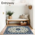thumbnail image 3 of Flatwoven High Traffic Area Rug, Vintage Boho Blue Beige Area for, Non Slip, Stain Resistant, Washable Area Rugs for Living Room, Bedroom(White, 4X6), 3 of 8