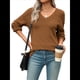 thumbnail image 2 of Suéter Informal de Larga con Cuello en V, Tejido Acanalado y Crochet Ligero para Mujer (Otoño 2025) Color Café L, 2 of 7