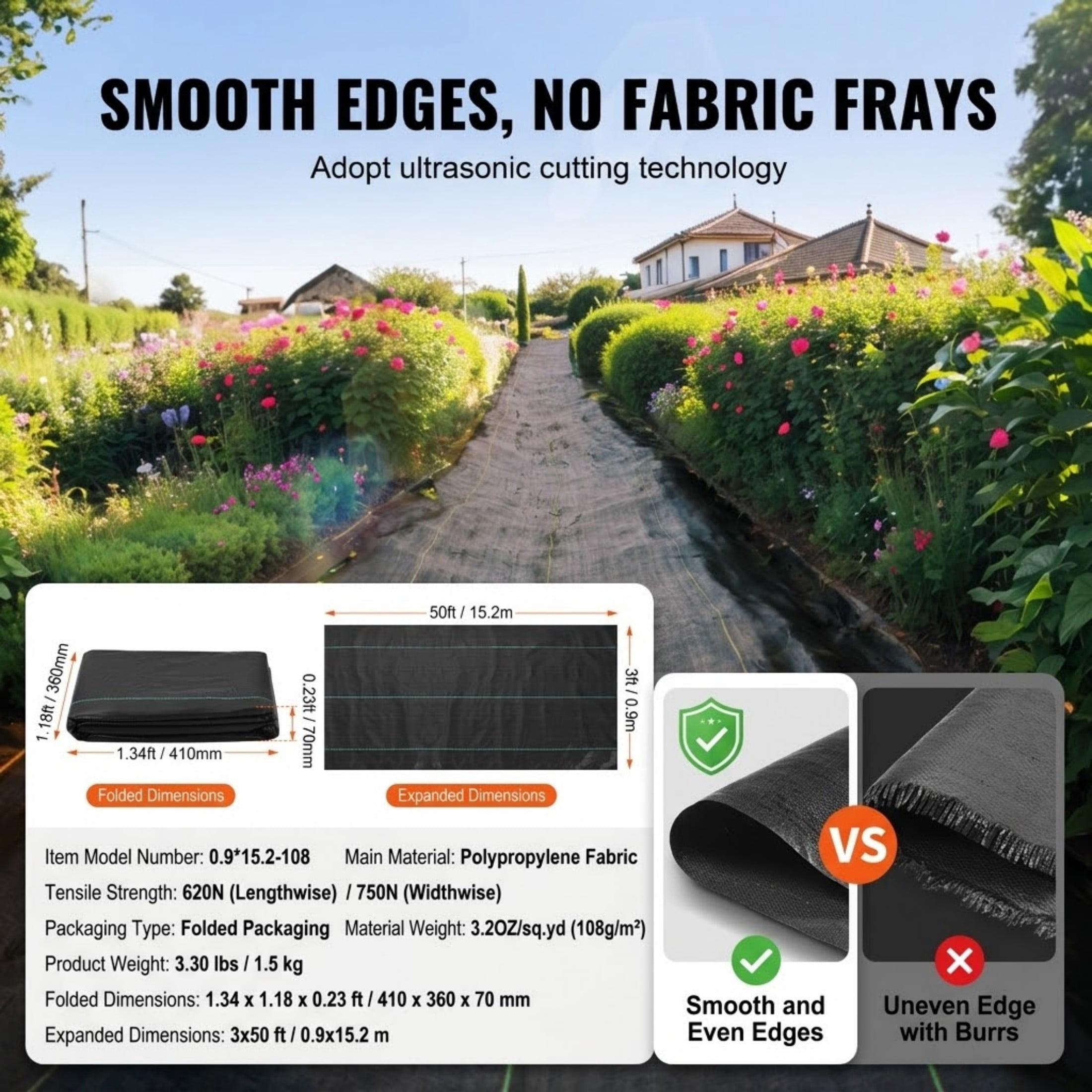 JUVOCT 3 x 50 Ft Weed Barrier Landscape Fabric, 3.2oz Heavy Duty Woven Geotextile Fabric for Garden and Driveway Ground Cover