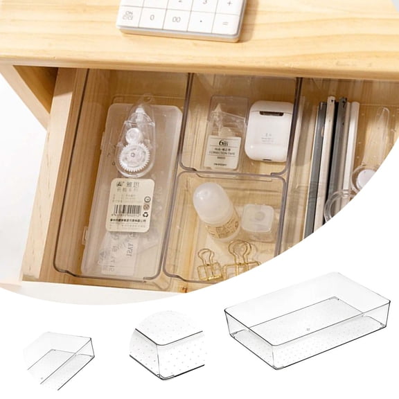 Large Clear Drawer Organizer Set of 1 - 11.7x7.8 Inch Plastic Storage Trays for Kitchen Utensils, Makeup, Office Supplies & Bathroom Organization