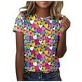 thumbnail image 1 of WEIYLL Womens T-Shirts Crew Neck Colorful Graphic Print Short Sleeve Blue Tops Sizes XL, 1 of 5