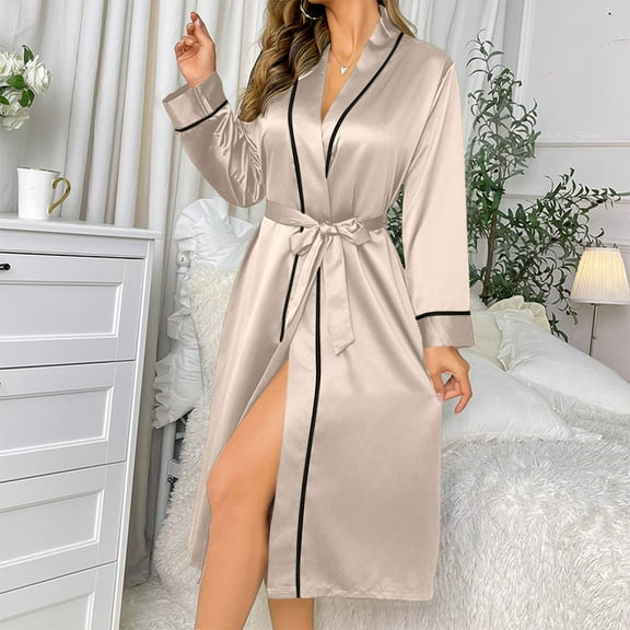 Silk Robes for Women Solid Color Long Satin Bride Bridesmaid Wedding Party Bathrobes Lightweight Sleepwear New Khaki S