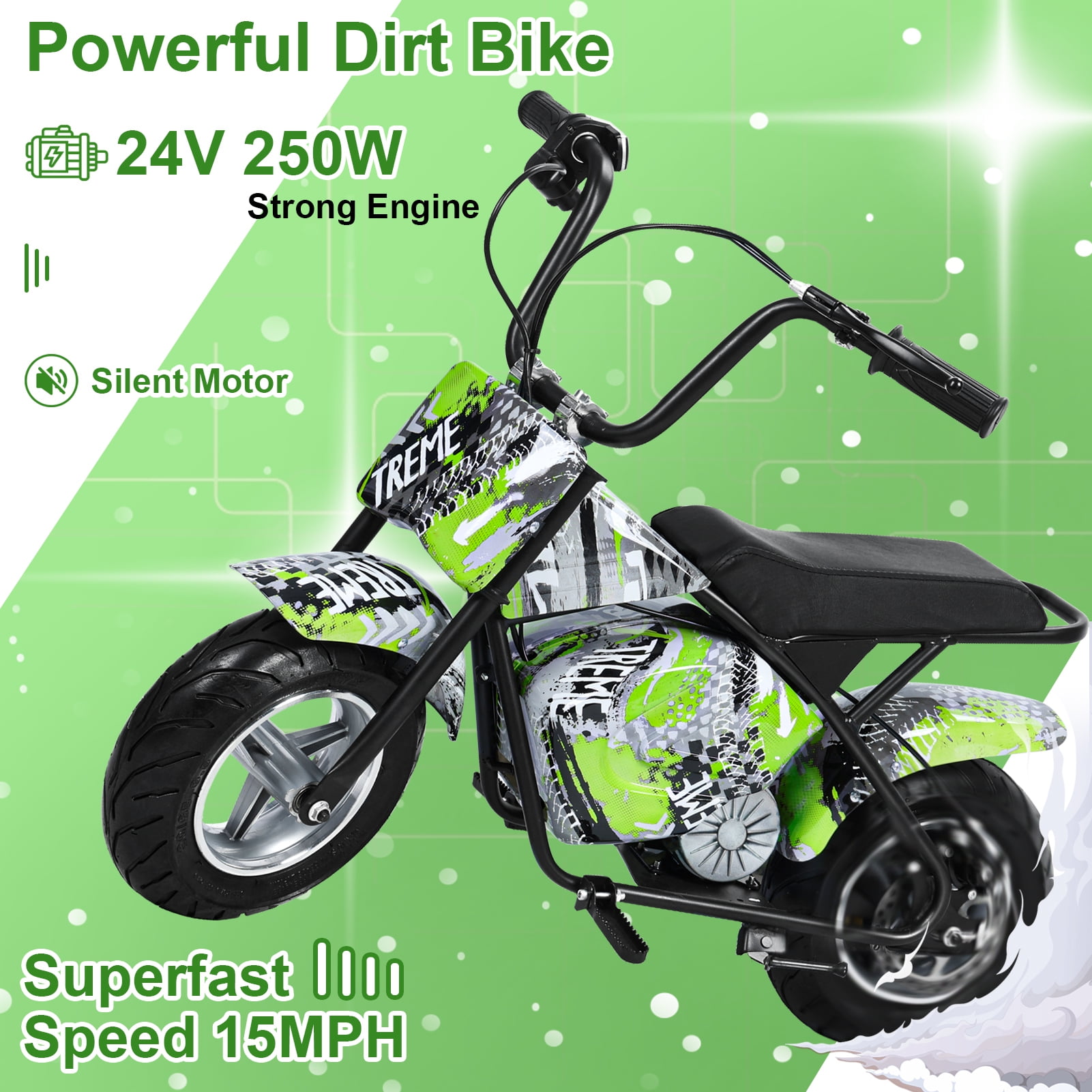 AQCW Electric Dirt Bike for Kids 8-14,24V 250W Off-Road Bike Motocross,Powerful Motorcycle for Kids,with 13.67MPH Fast Speed,Rubber Tires,Twist Grip Throttle Green