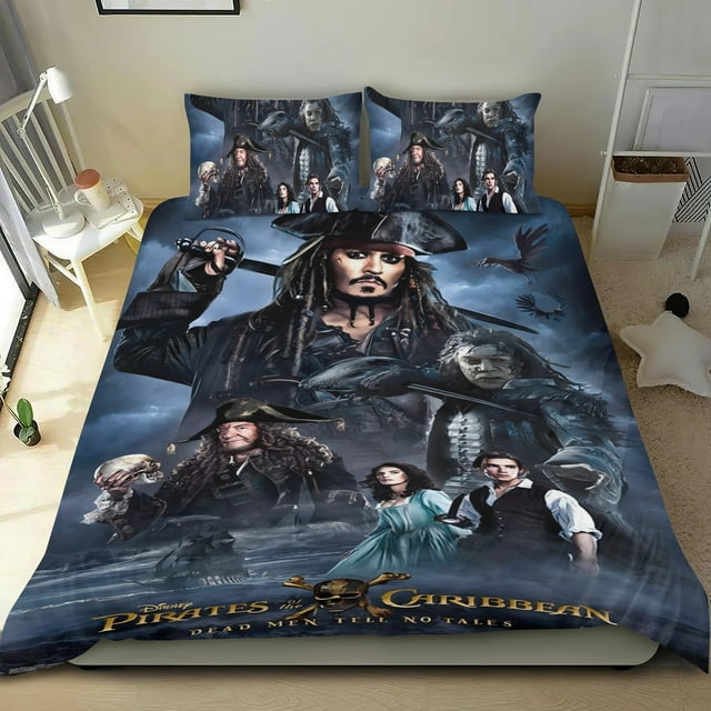 Piratas del Caribe Conjunto de sábanas temático, trío de piezas, cómodo y amigable con la piel, diseño único, regalo de decoración para el hogar para familiares, amigos y fans,173cm *218cm